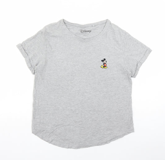 Disney Womens Grey Cotton Basic T-Shirt Size 12 Round Neck - Mickey Mouse