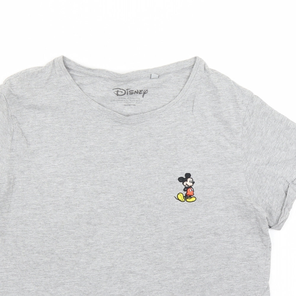 Disney Womens Grey Cotton Basic T-Shirt Size 12 Round Neck - Mickey Mouse