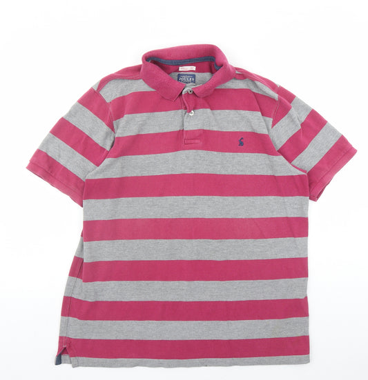 Joules Mens Grey Striped Cotton Polo Size M Collared Button