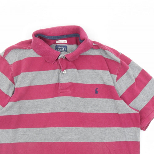 Joules Mens Grey Striped Cotton Polo Size M Collared Button