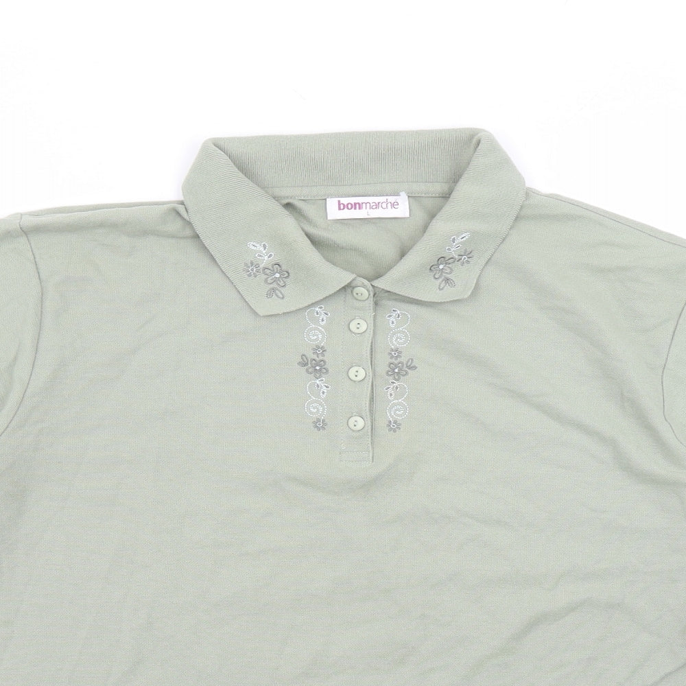 Bonmarché Womens Green Polyester Basic Polo Size L Collared - Embroidered Flowers