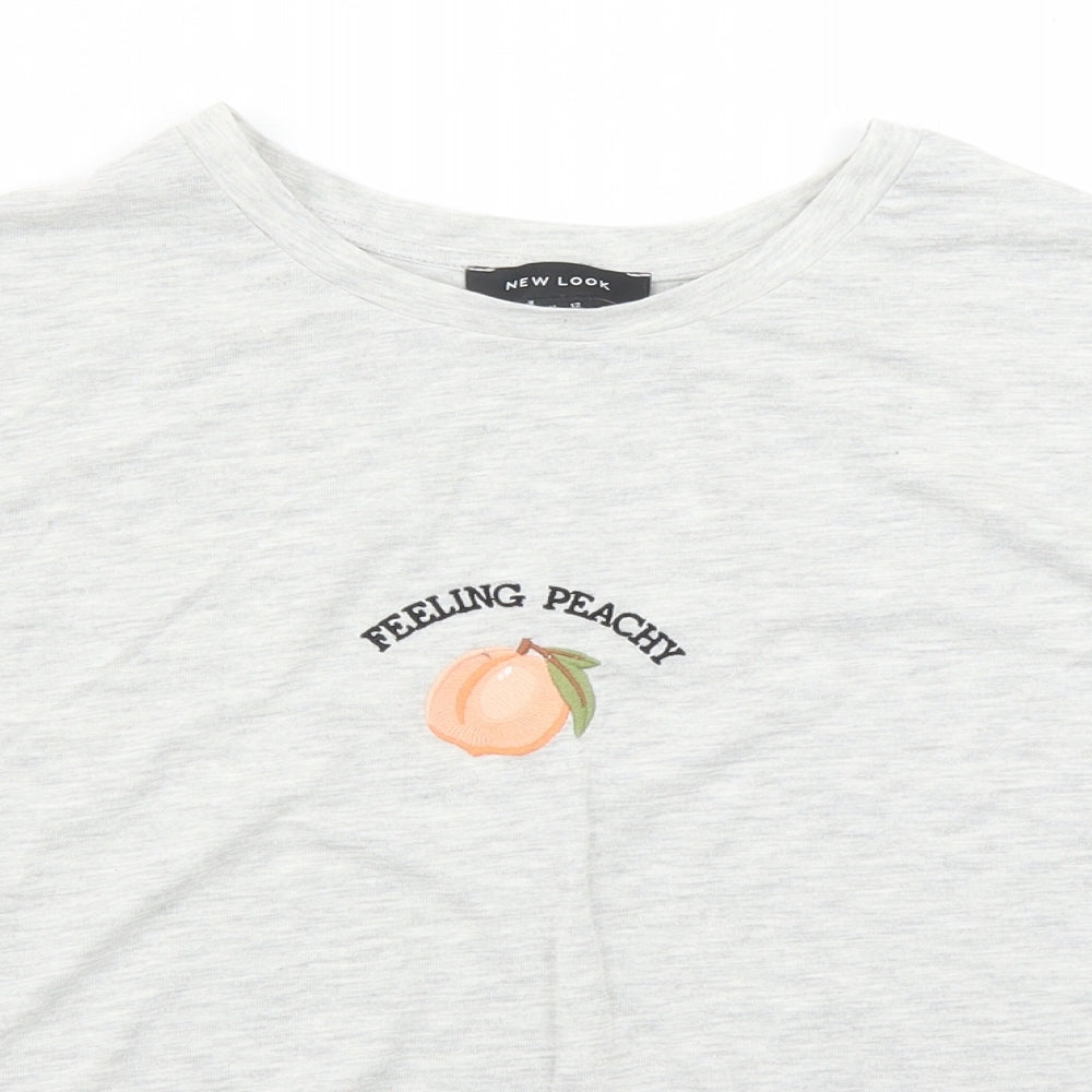 New Look Womens Grey Cotton Cropped T-Shirt Size 12 Round Neck - Feeling Peachy