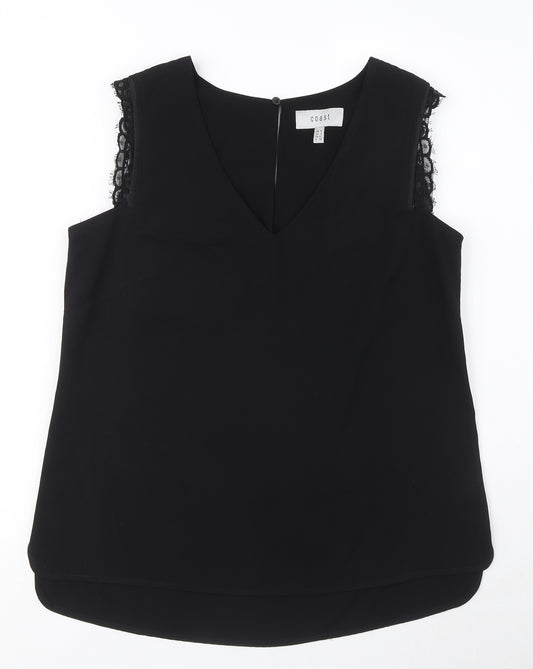 Coast Womens Black Polyester Basic Blouse Size 12 V-Neck - Lace Trim