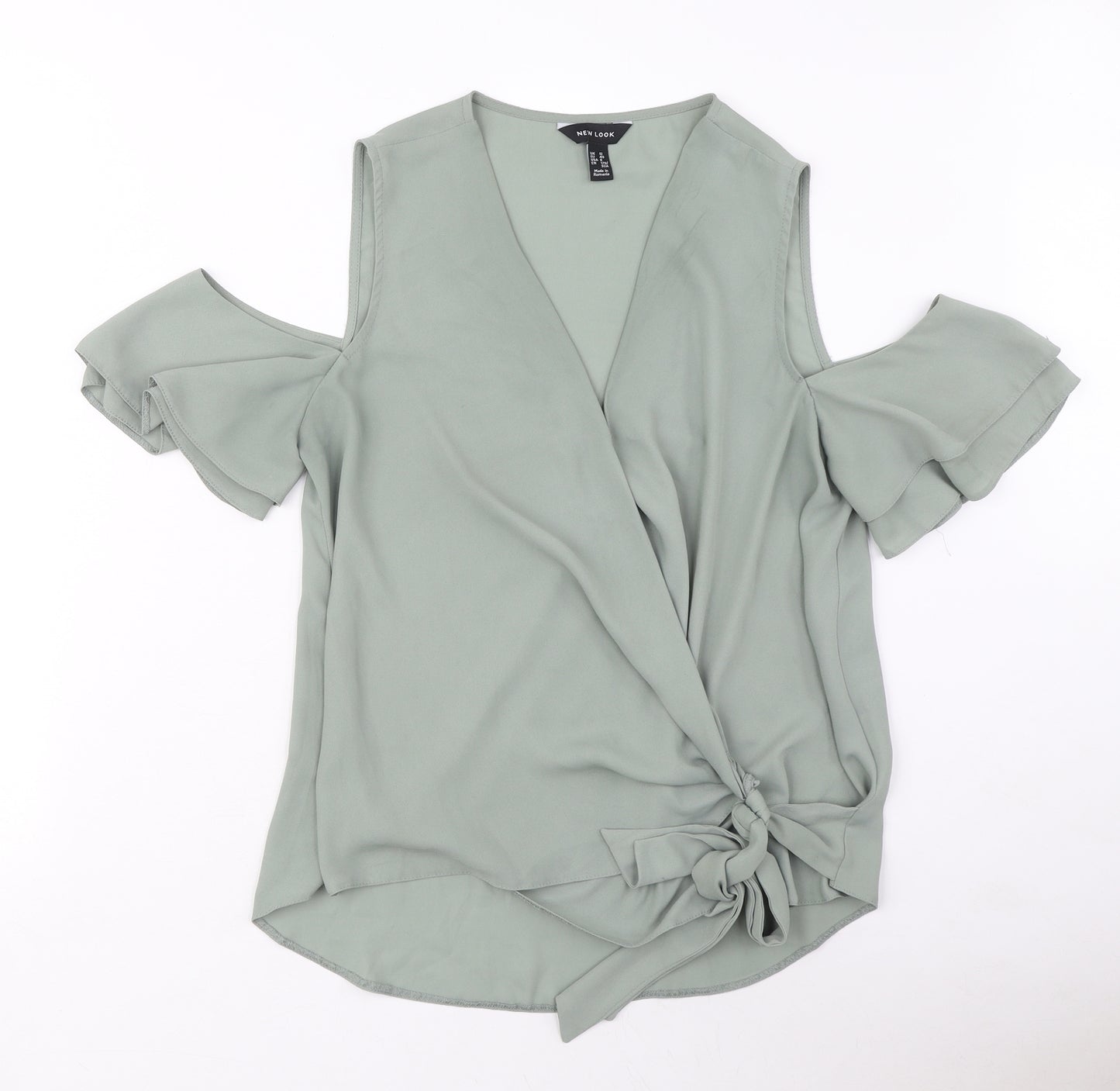 New Look Womens Green Polyester Wrap Blouse Size 12 V-Neck - Cut Out Shoulders