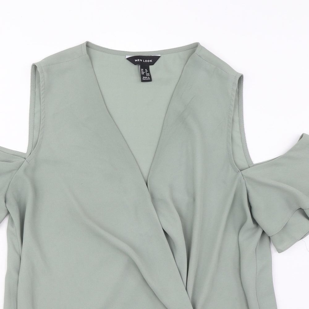 New Look Womens Green Polyester Wrap Blouse Size 12 V-Neck - Cut Out Shoulders