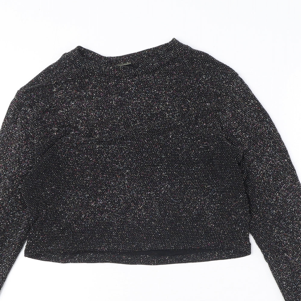 Urban Outfitters Womens Black Polyester Cropped T-Shirt Size L Round Neck - Glitter