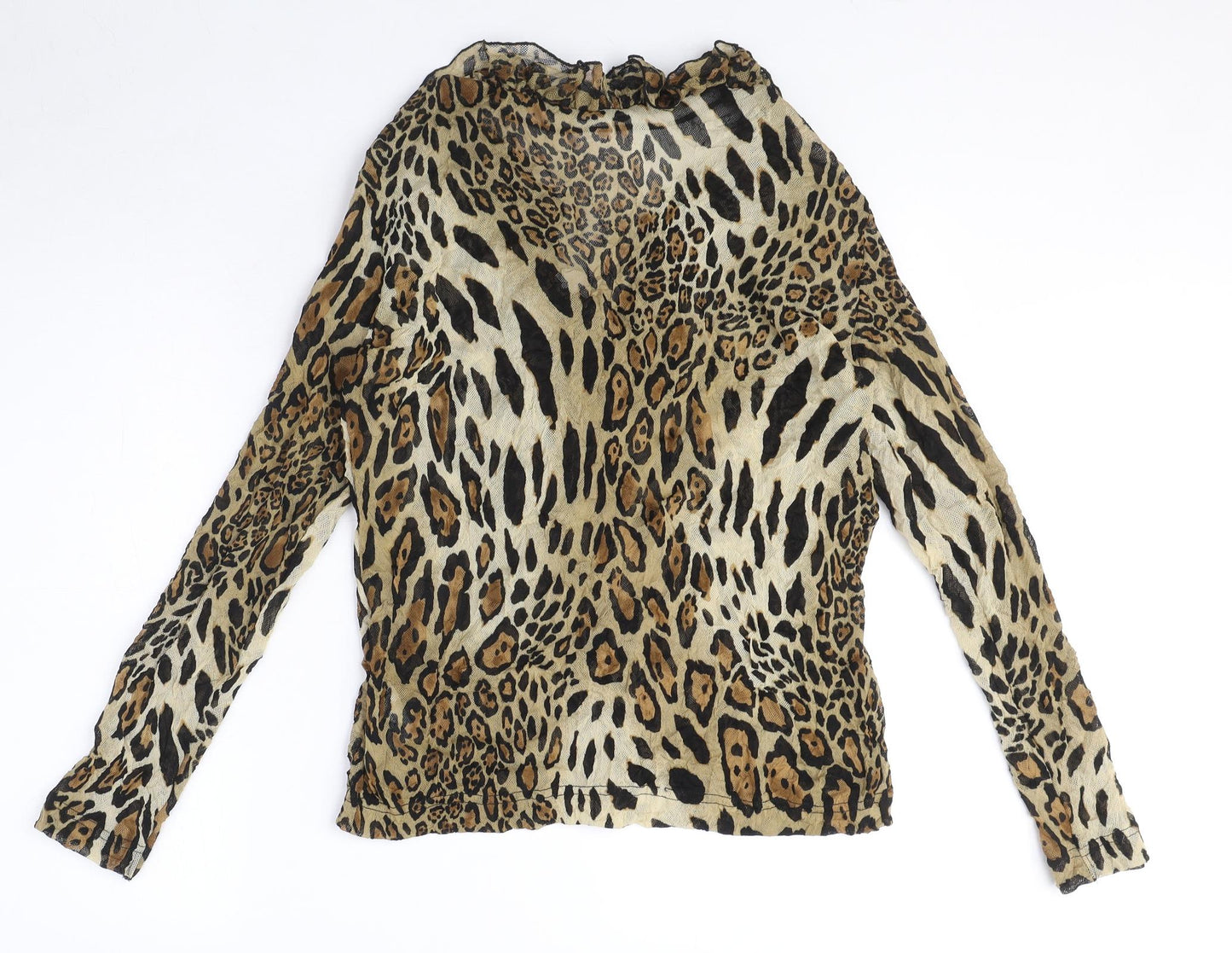 Verse Womens Brown Animal Print Polyacrylate Fibre Basic Blouse Size 10 V-Neck - Ruffle Detail, Leopard Print