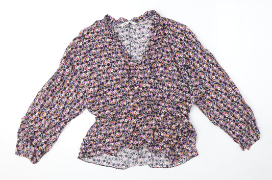 Zara Womens Multicoloured Floral Viscose Wrap Blouse Size M V-Neck