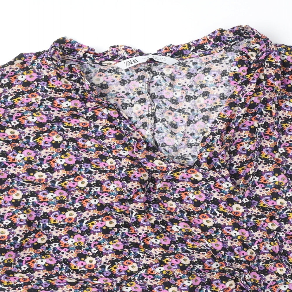 Zara Womens Multicoloured Floral Viscose Wrap Blouse Size M V-Neck