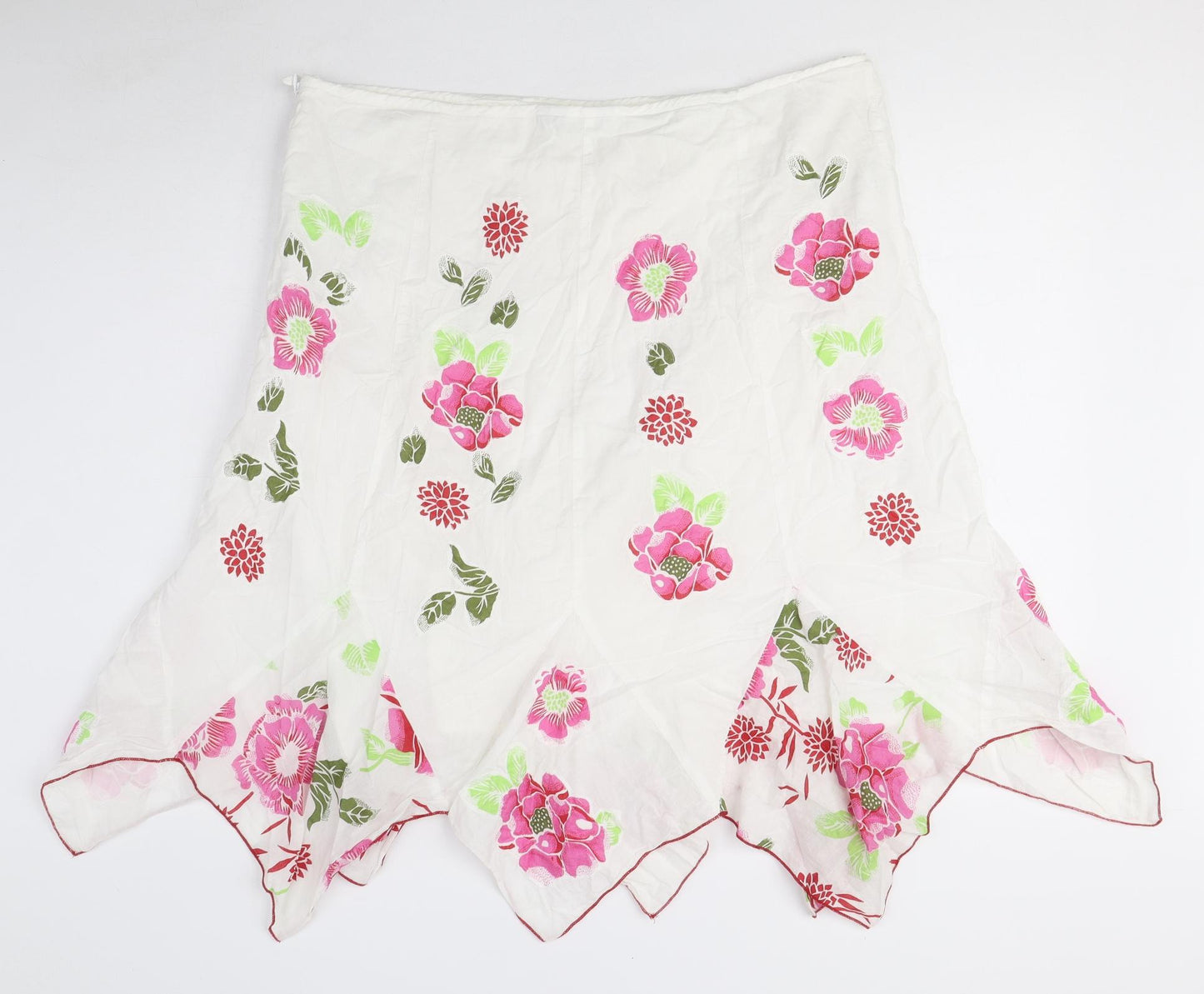 Per Una Womens White Floral Cotton Flare Skirt Size 18 Zip - Asymmetric