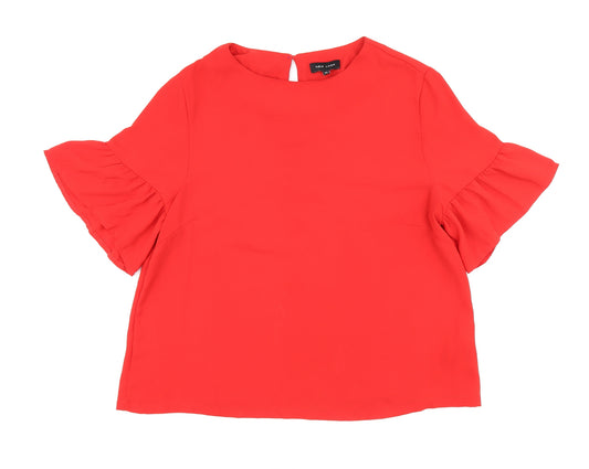 New Look Womens Red Polyester Basic Blouse Size 14 Round Neck