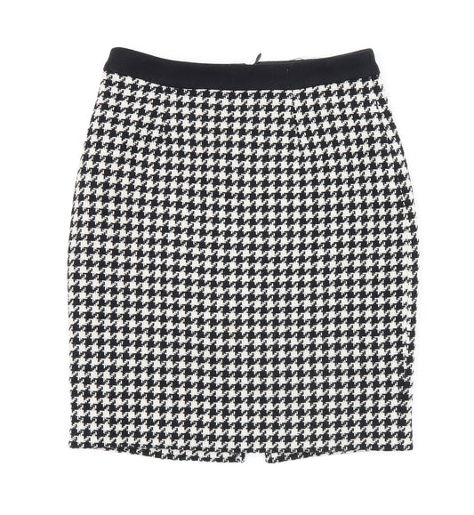Hobbs Womens Black Geometric Wool A-Line Skirt Size 6 Zip - Houndstooth