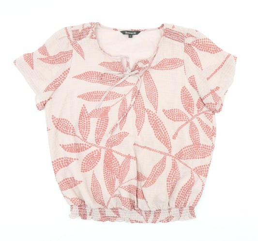 Bonmarché Womens Pink Geometric Polyester Basic Blouse Size 14 Round Neck - Leaf Print