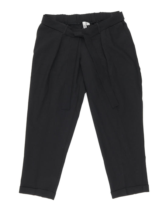 ASOS Womens Black Polyester Cropped Trousers Size 10 L24 in Regular Tie