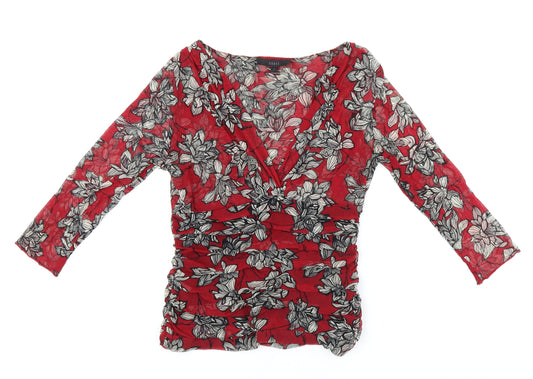 Coast Womens Red Floral Polyester Basic Blouse Size 12 V-Neck