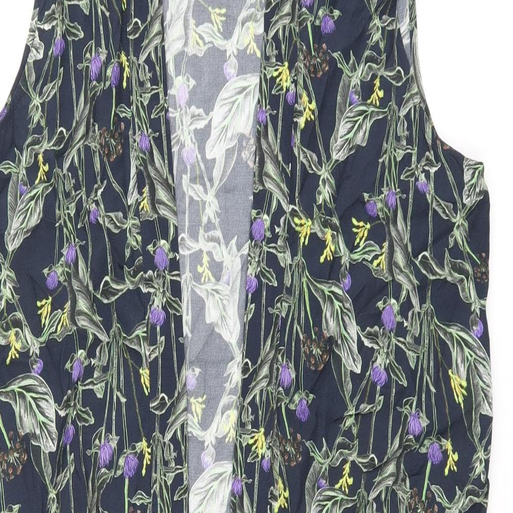 Topshop Womens Blue Floral Viscose Kimono Blouse Size 10 Square Neck