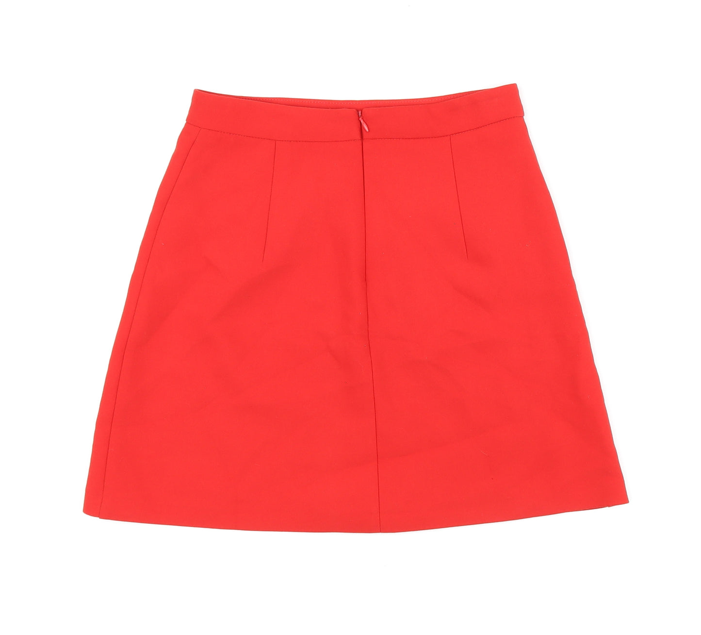 Zara Womens Red Polyester A-Line Skirt Size 6 Zip - Zips on front