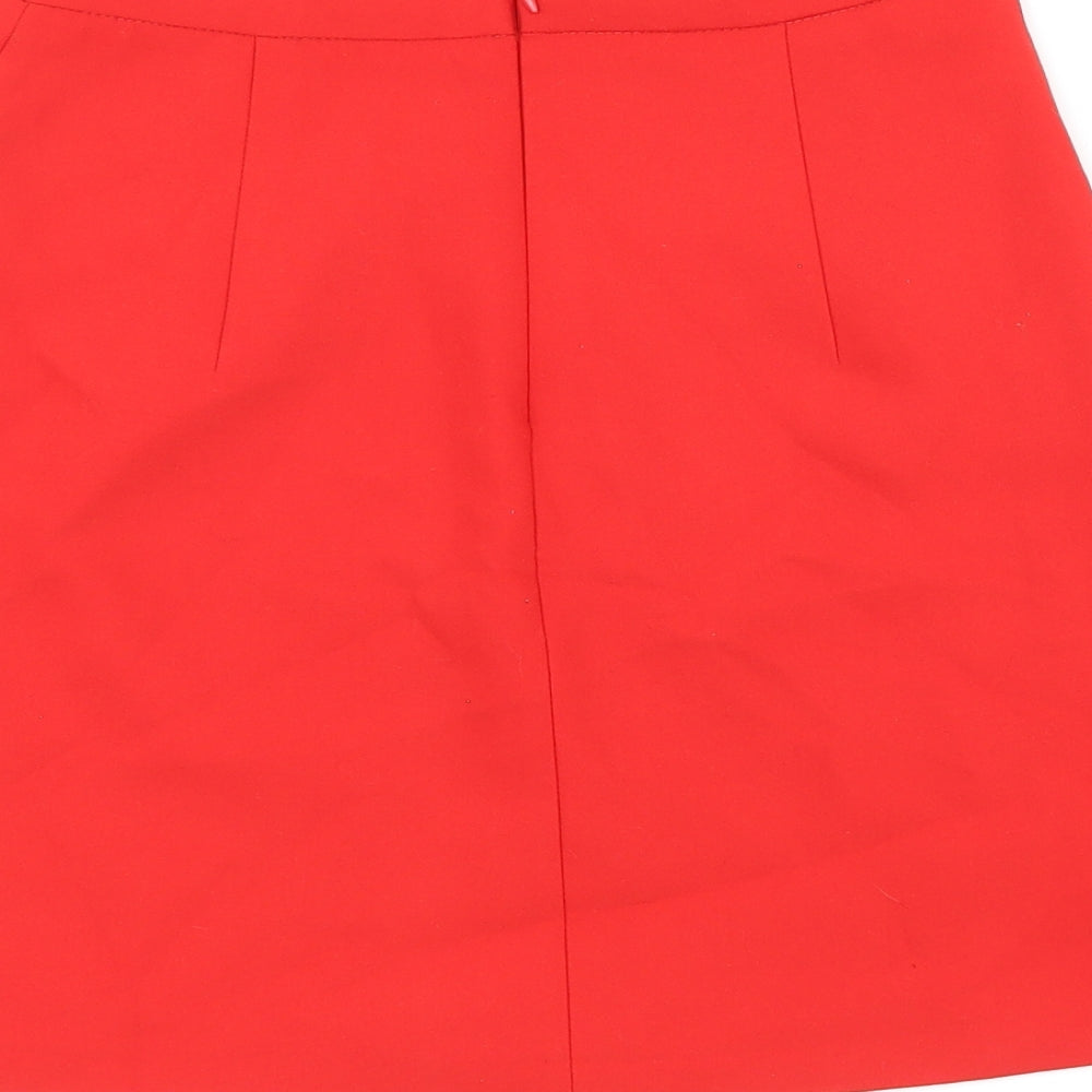 Zara Womens Red Polyester A-Line Skirt Size 6 Zip - Zips on front