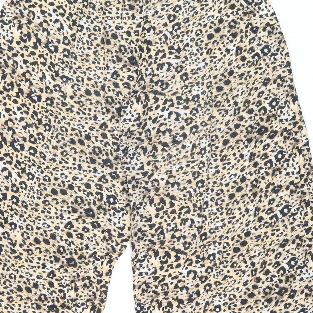 New Look Womens Beige Animal Print Viscose Cropped Trousers Size 10 L20 in Regular - Leopard Print