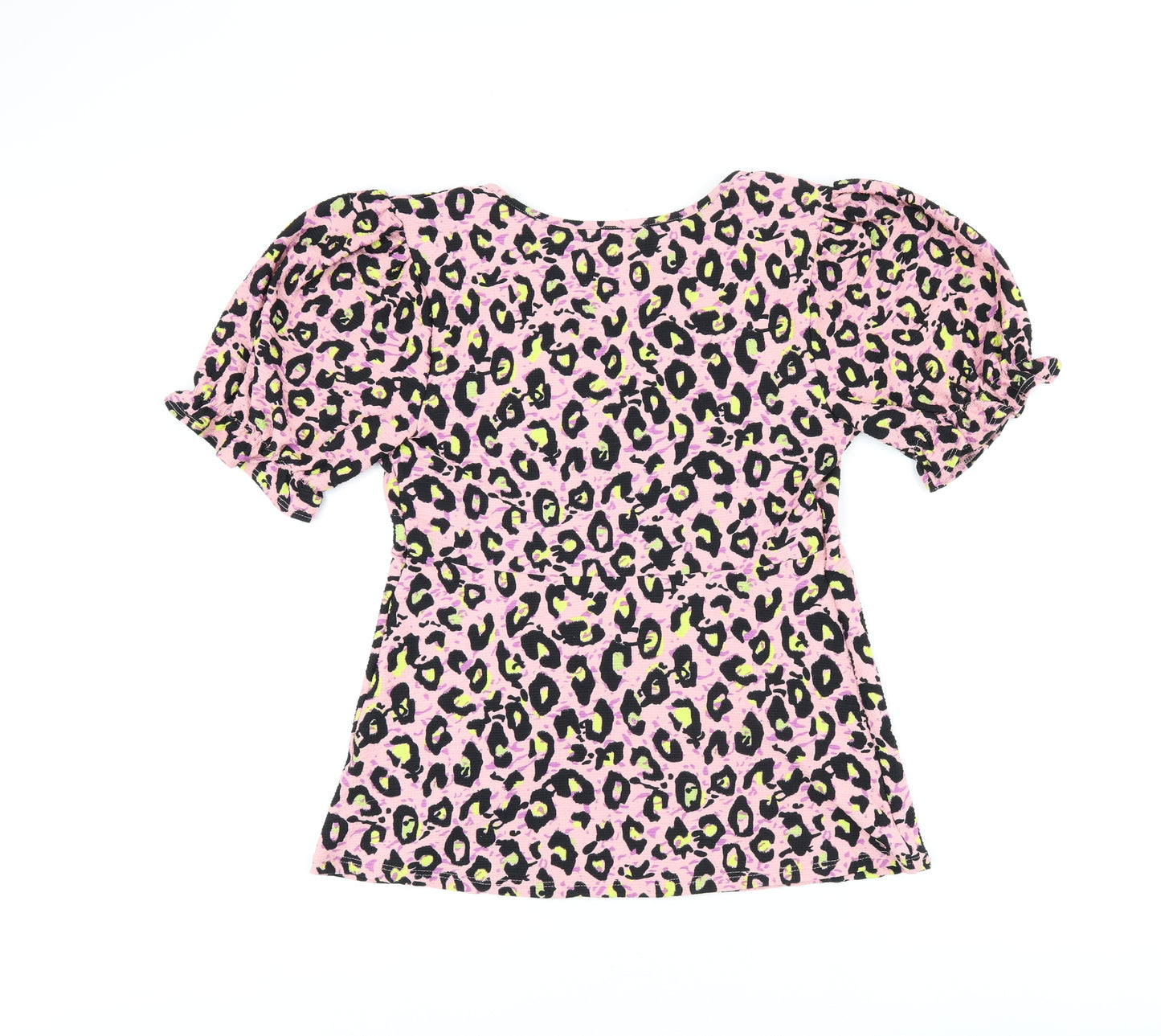 NEXT Womens Pink Animal Print Polyester Jersey Blouse Size 12 V-Neck - Leopard Print