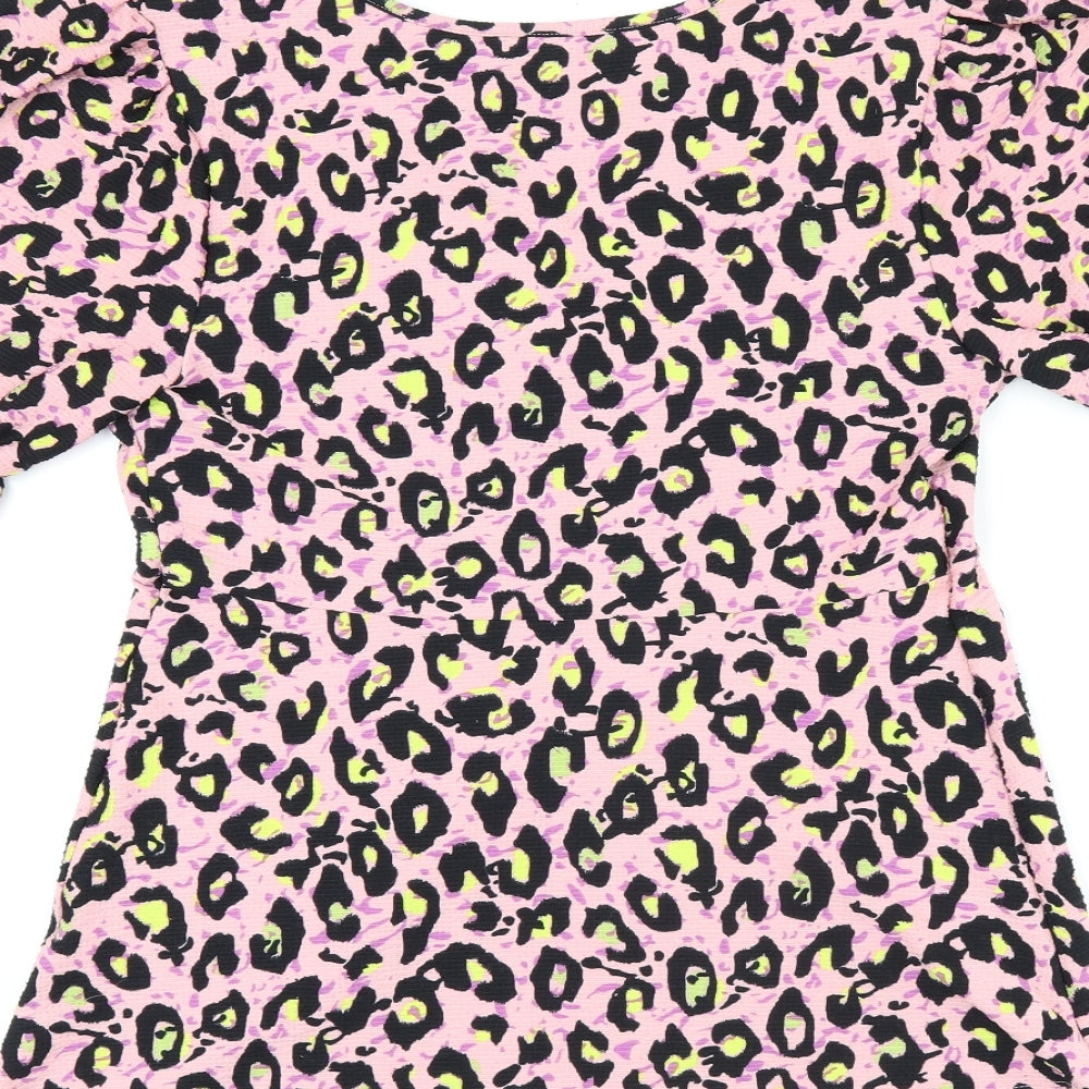 NEXT Womens Pink Animal Print Polyester Jersey Blouse Size 12 V-Neck - Leopard Print