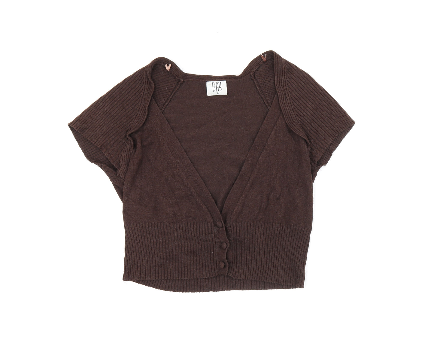 BAY Womens Brown V-Neck Viscose Cardigan Jumper Size 8 - Ribbed detail