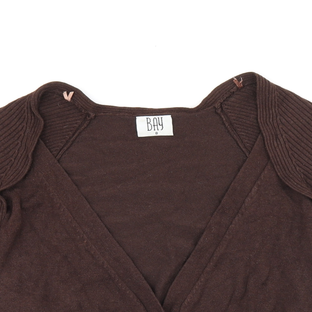 BAY Womens Brown V-Neck Viscose Cardigan Jumper Size 8 - Ribbed detail