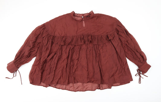 Zara Womens Brown Polyester Basic Blouse Size 10 Round Neck - Peplum Style