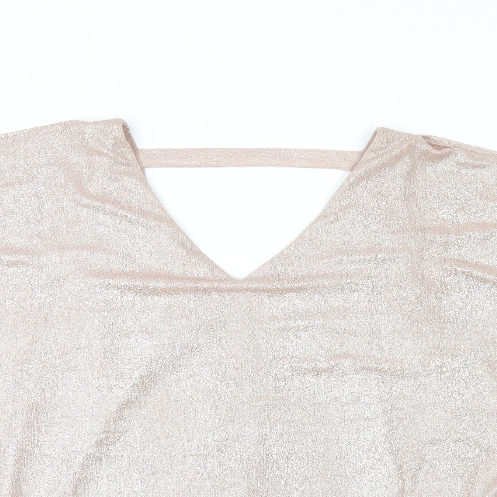 M&Co Womens Beige Polyester Jersey T-Shirt Size 12 V-Neck - Sparkle effect