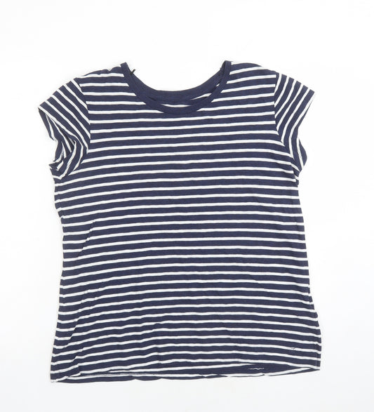 H&M Womens Blue Striped Cotton Basic T-Shirt Size L Round Neck