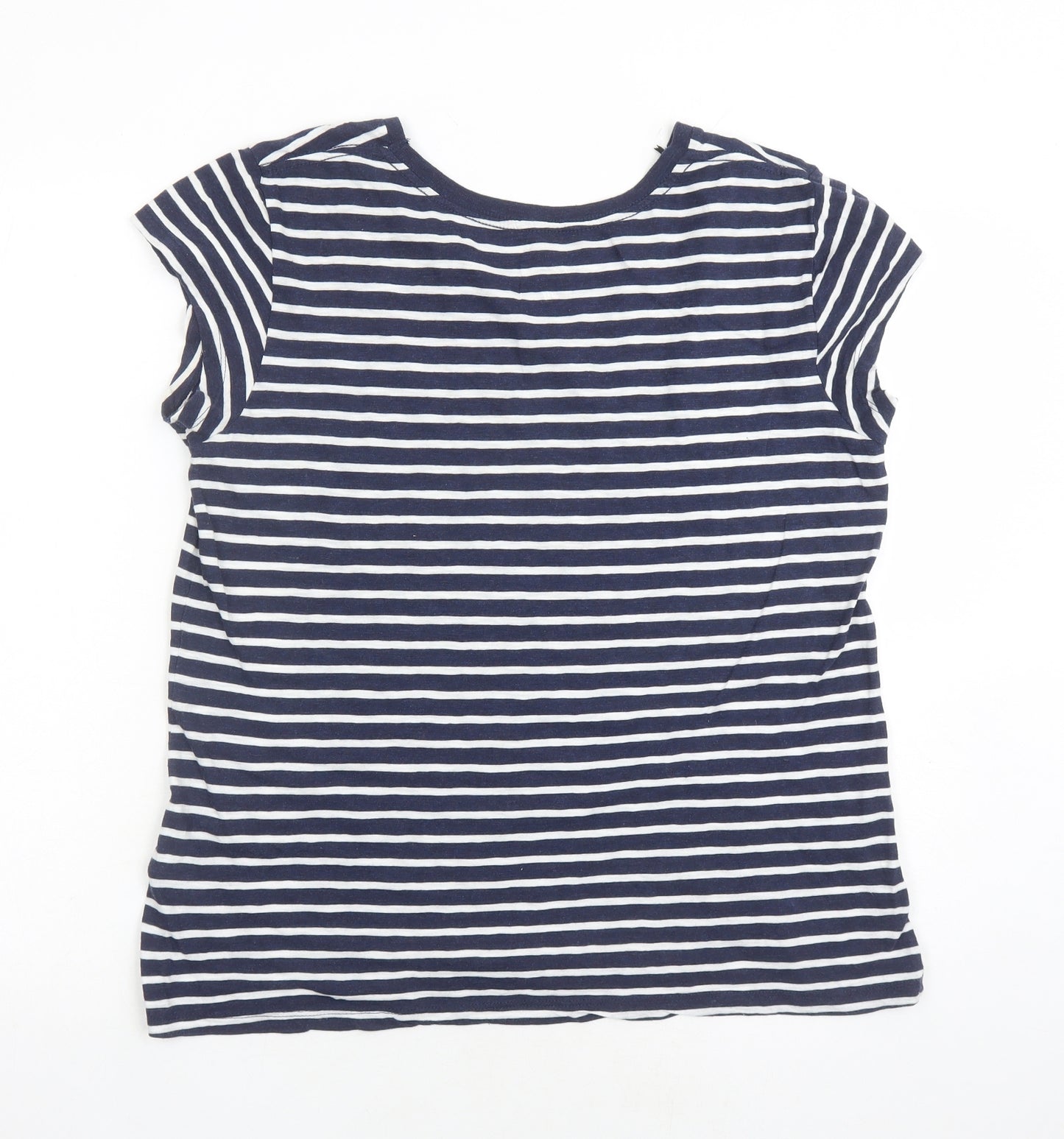 H&M Womens Blue Striped Cotton Basic T-Shirt Size L Round Neck