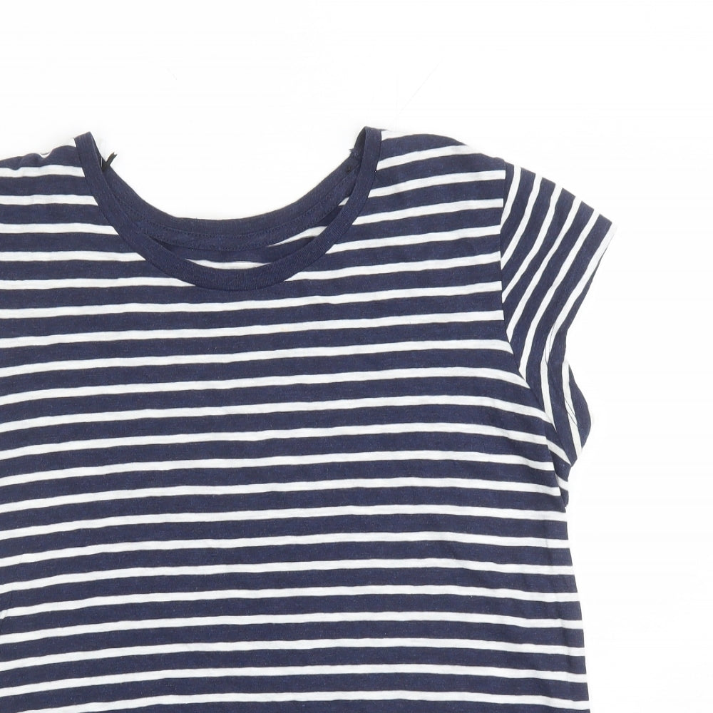 H&M Womens Blue Striped Cotton Basic T-Shirt Size L Round Neck