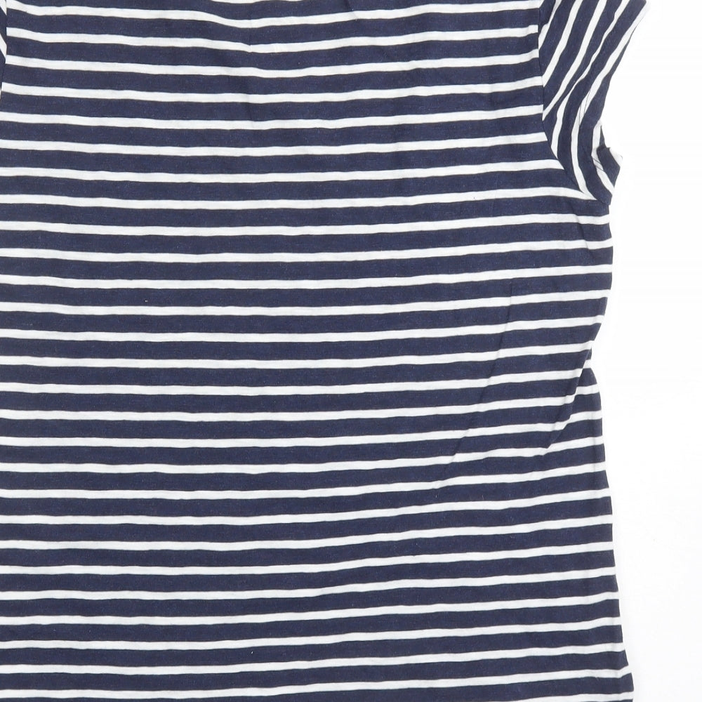 H&M Womens Blue Striped Cotton Basic T-Shirt Size L Round Neck