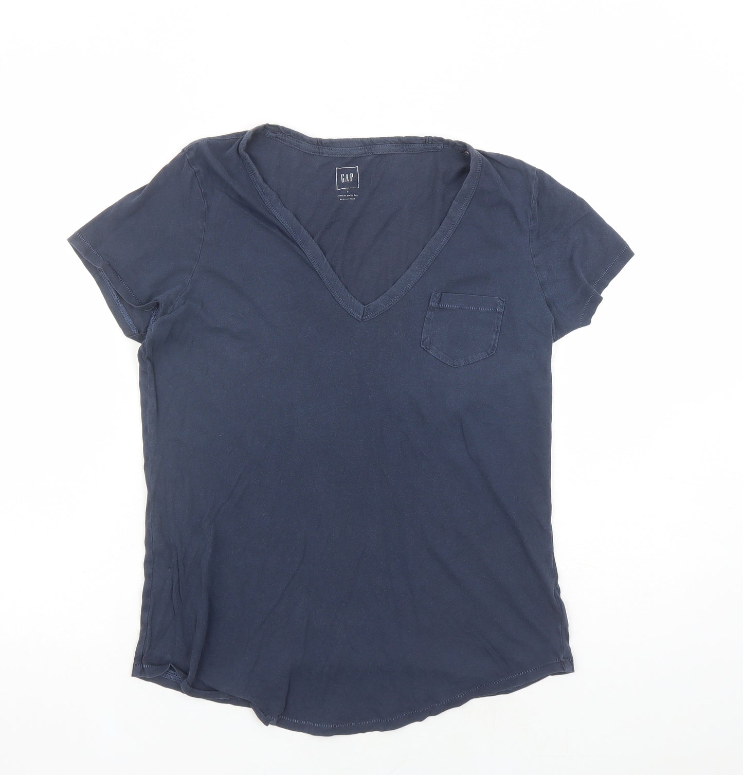 Gap Womens Blue Cotton Basic T-Shirt Size S V-Neck