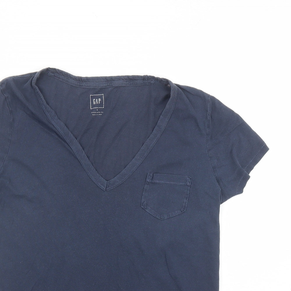 Gap Womens Blue Cotton Basic T-Shirt Size S V-Neck