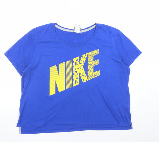 Nike Womens Blue Polyester Basic T-Shirt Size L Round Neck