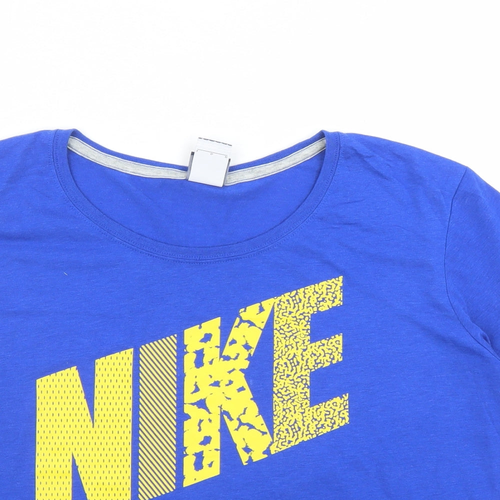 Nike Womens Blue Polyester Basic T-Shirt Size L Round Neck