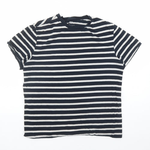 H&M Womens Blue Striped Cotton Basic T-Shirt Size S Crew Neck
