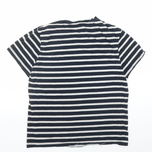 H&M Womens Blue Striped Cotton Basic T-Shirt Size S Crew Neck