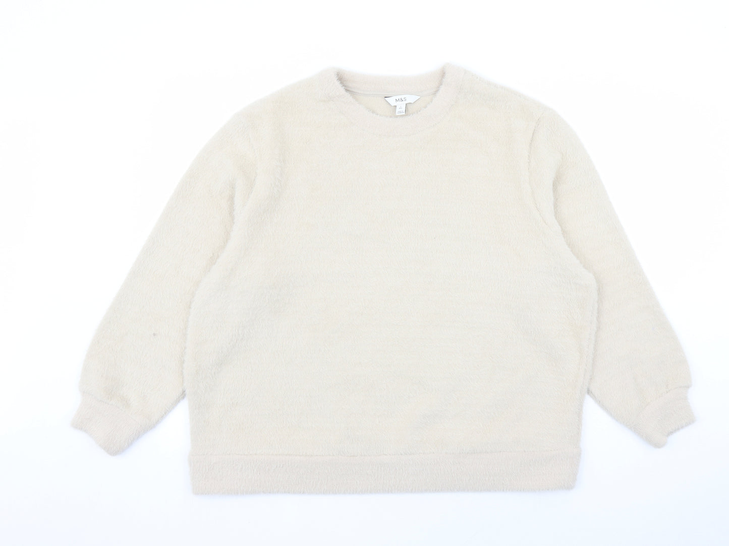 Marks and Spencer Womens Beige Round Neck Polyamide Pullover Jumper Size L