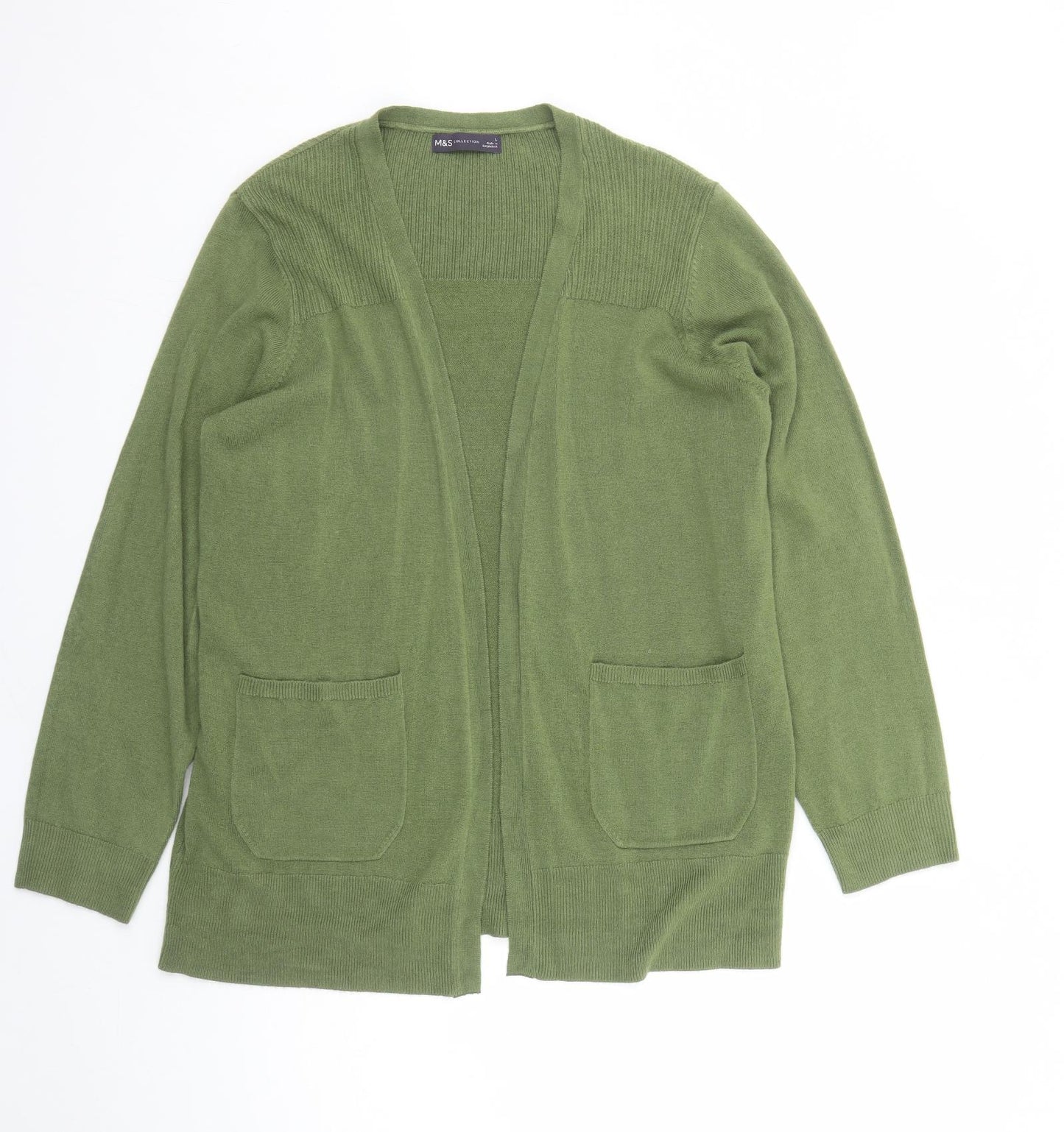 Marks and Spencer Womens Green V-Neck Acrylic Cardigan Jumper Size L