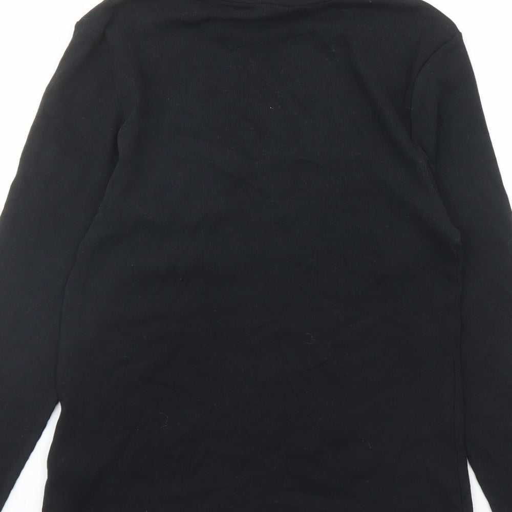 Marks and Spencer Womens Black Cotton Basic T-Shirt Size 12 Roll Neck