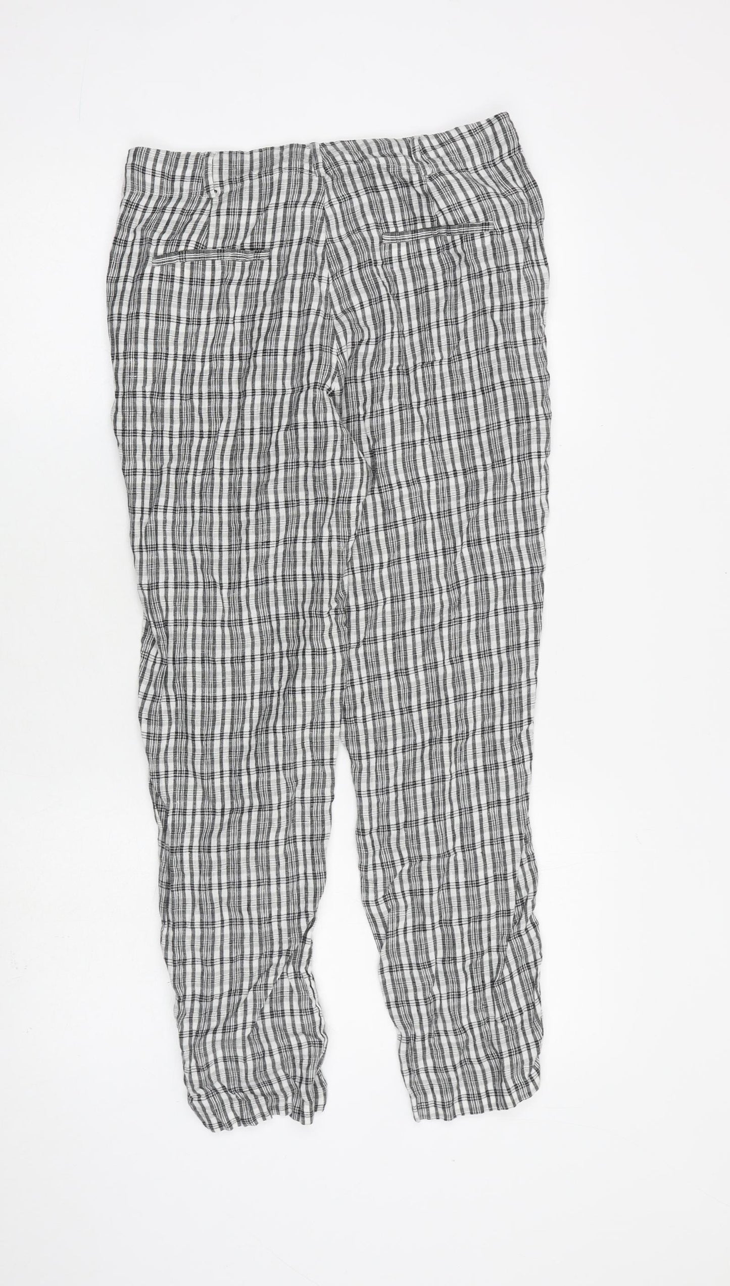 Mango Womens Grey Check Polyester Trousers Size 10 L27 in Regular Zip