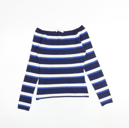 H&M Womens Blue Boat Neck Striped Viscose Pullover Jumper Size S