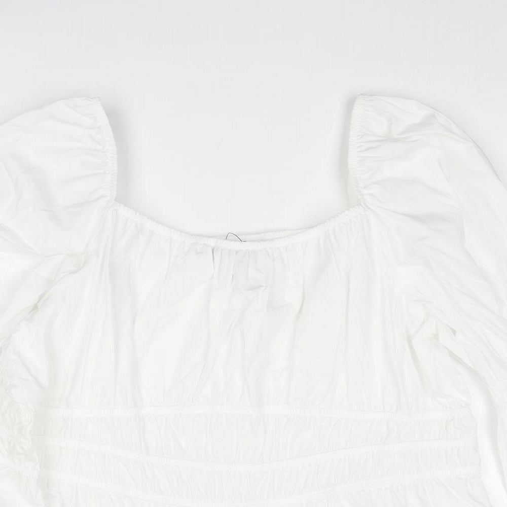 Marks and Spencer Womens White Cotton Basic Blouse Size 20 Square Neck - Rouched