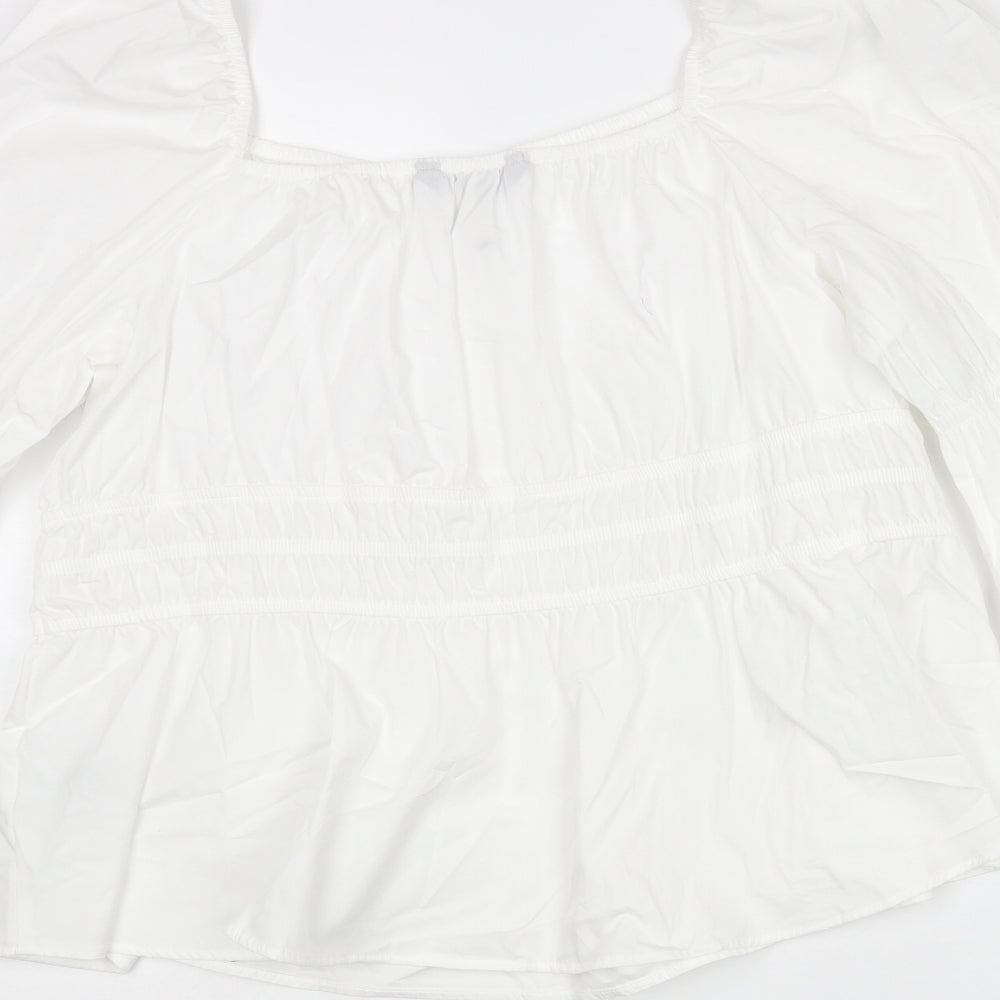 Marks and Spencer Womens White Cotton Basic Blouse Size 20 Square Neck - Rouched