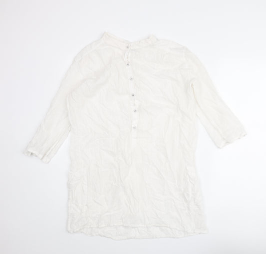 Autograph Womens White Cotton Tunic Blouse Size 14 Henley