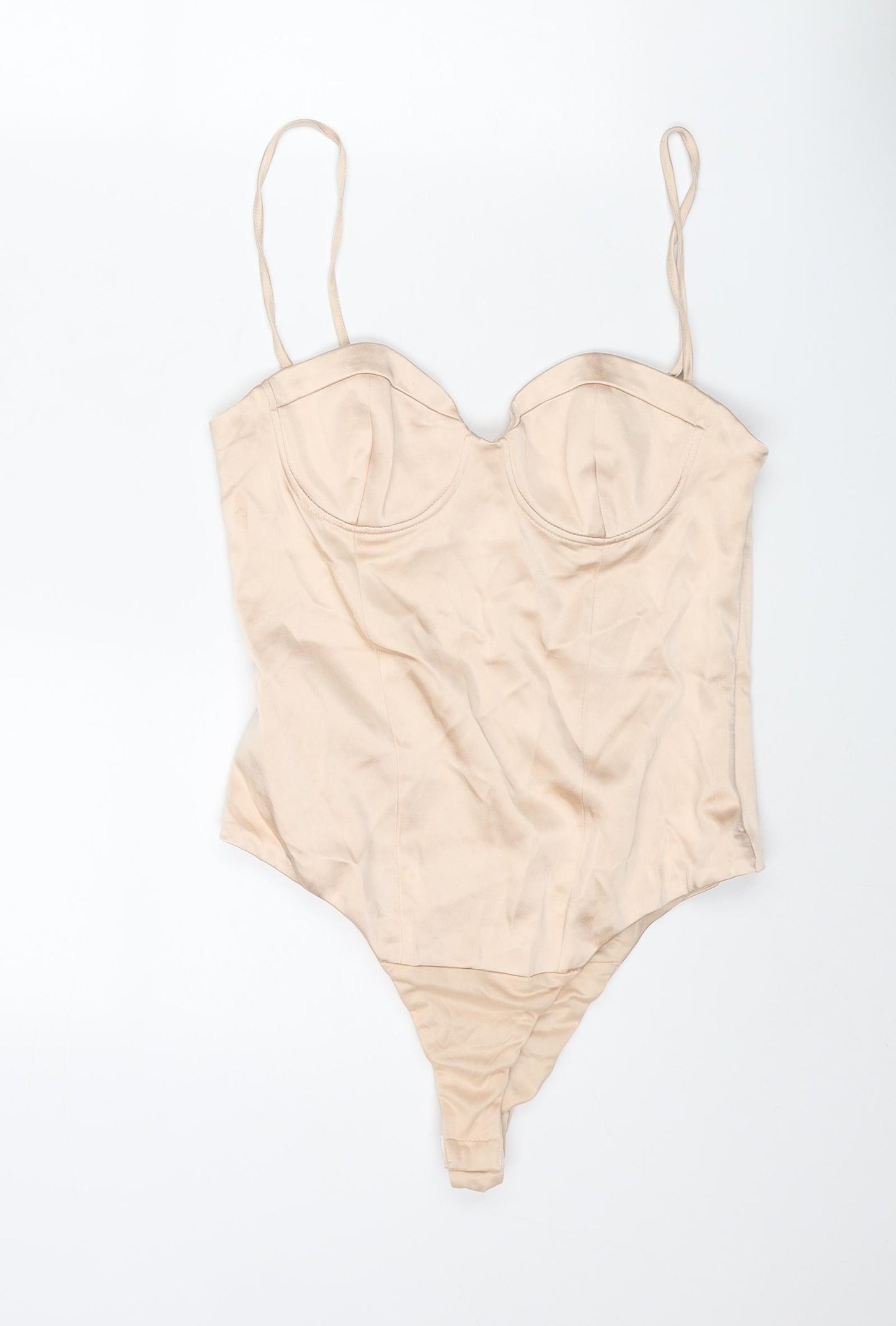 Zara Womens Beige Polyester Bodysuit One-Piece Size M Zip