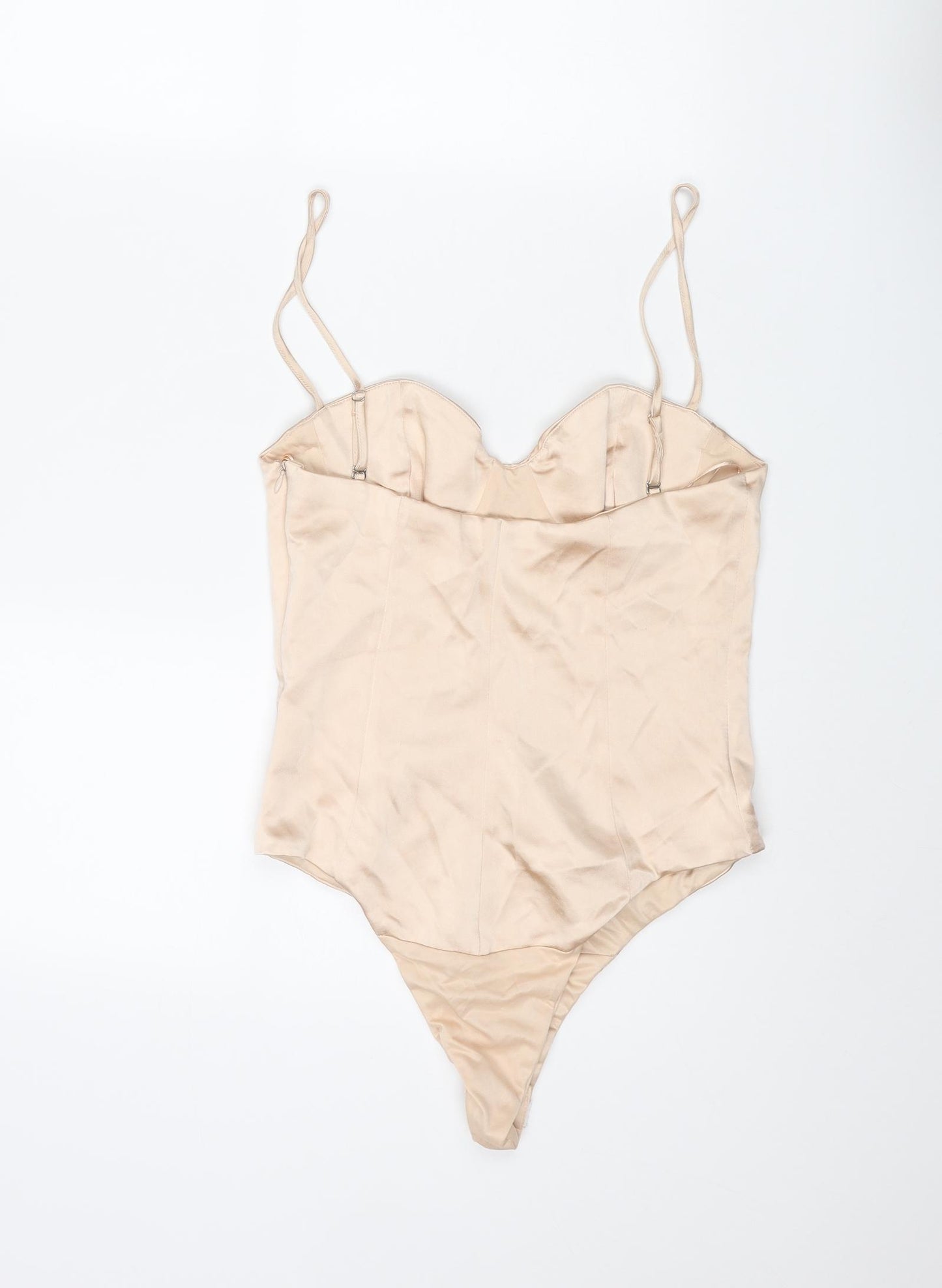 Zara Womens Beige Polyester Bodysuit One-Piece Size M Zip