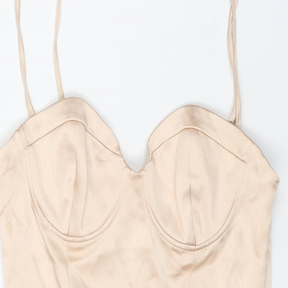 Zara Womens Beige Polyester Bodysuit One-Piece Size M Zip